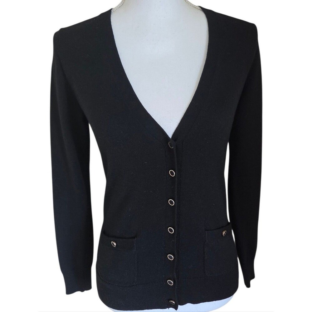 banana republic black wool blend cardigan sweater button pocket size S